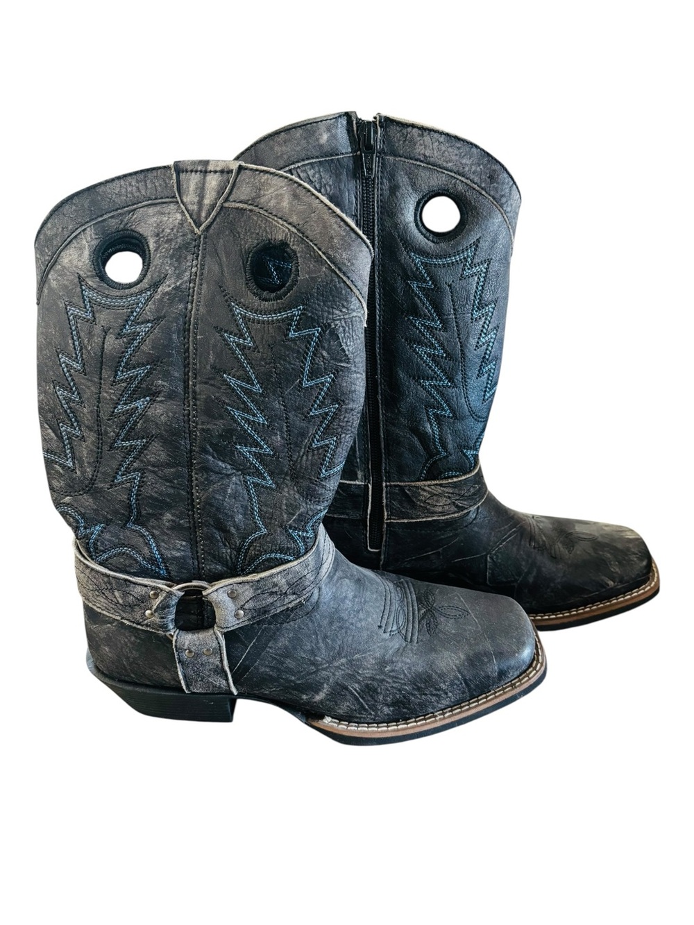 Boys Cowboy boots distressed grey with blue detail like new sz 6